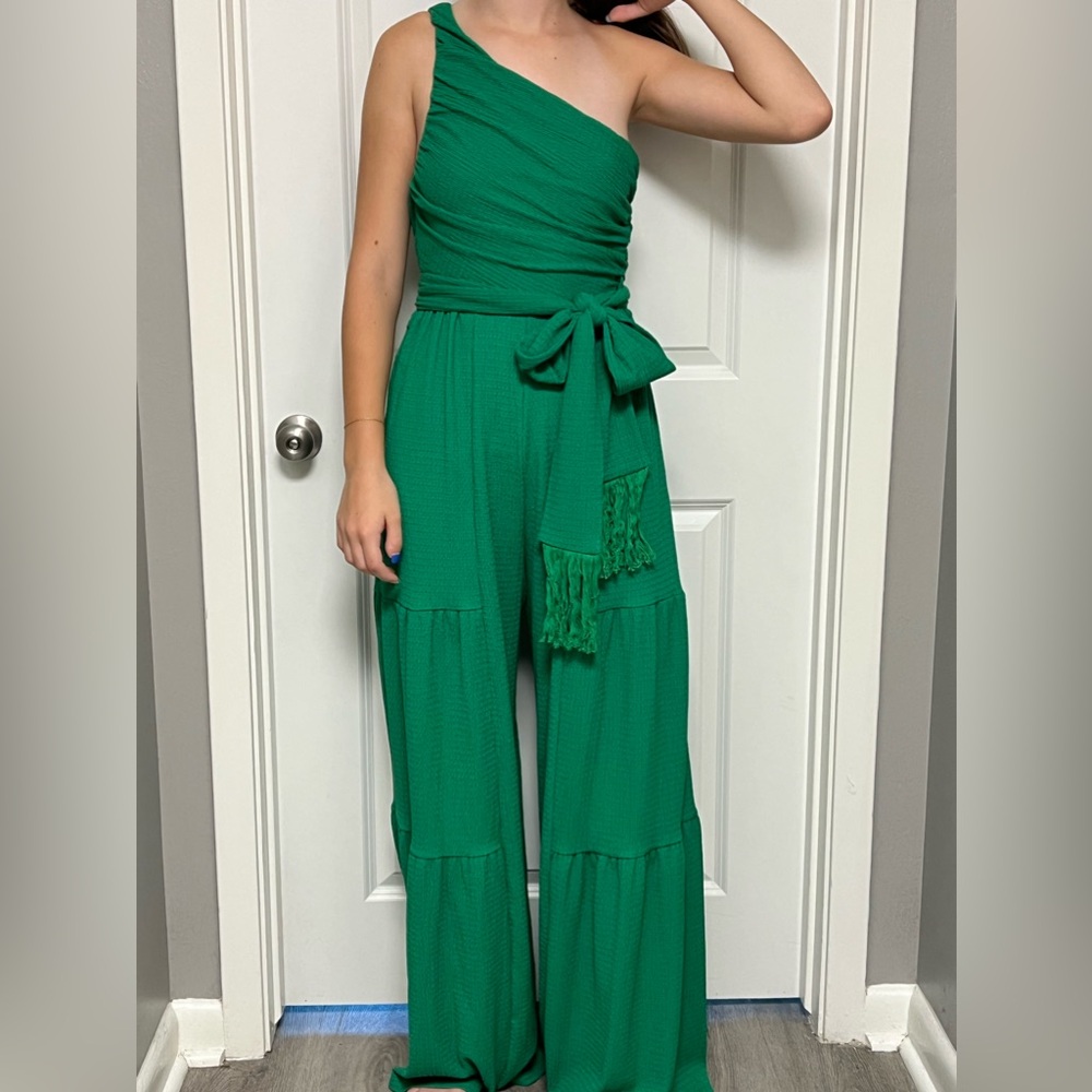 Green One Shoulder Jumpsuit